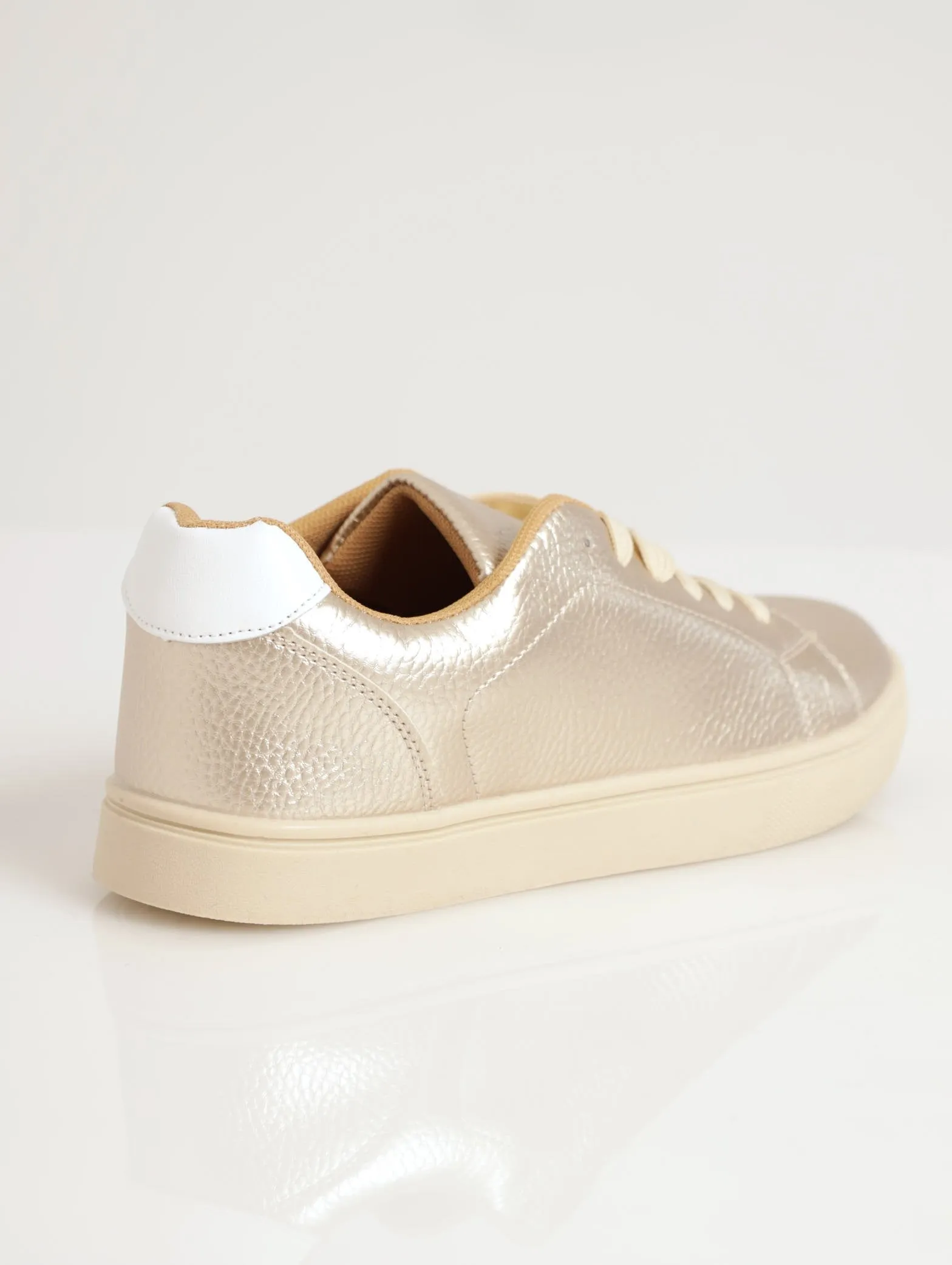 Ladies Plain Metallic Street Sneaker - Gold