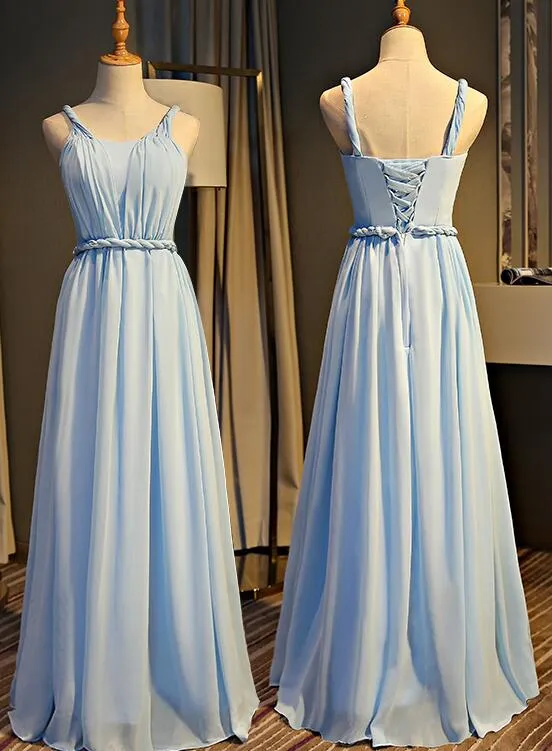 Light Blue Chiffon New Style Floor Length Party Dress, Blue Prom Dress