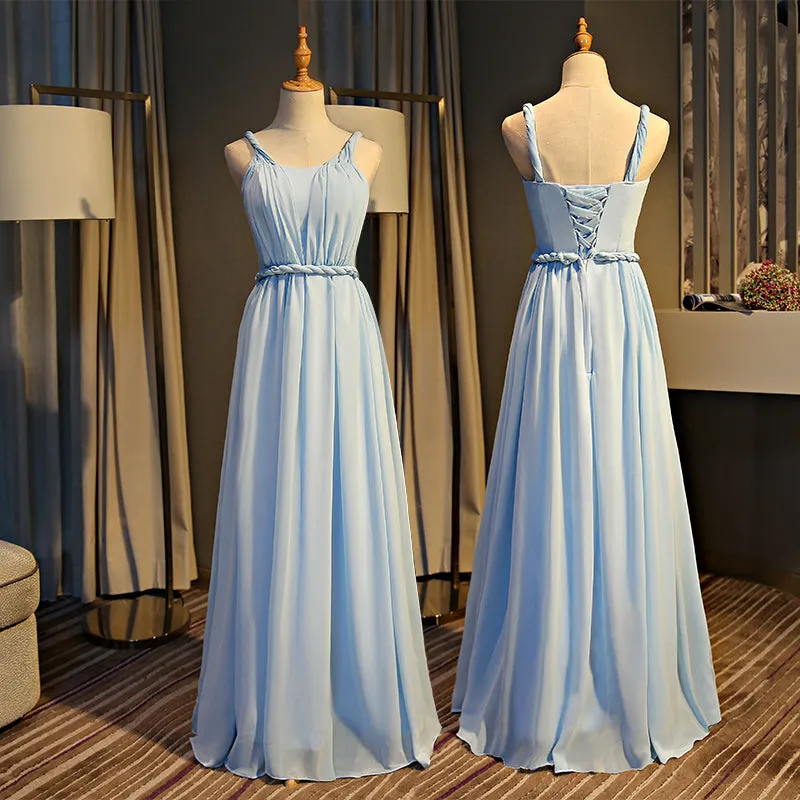 Light Blue Chiffon New Style Floor Length Party Dress, Blue Prom Dress