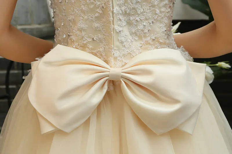 Light Champagne Tulle Short Party Dress, Lace Applique with Beadings Homecoming Dress