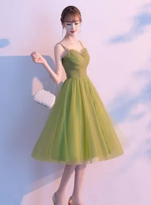 Light Green Tulle Sweetheart Knee Length Party Dress, Green Homecoming Dress