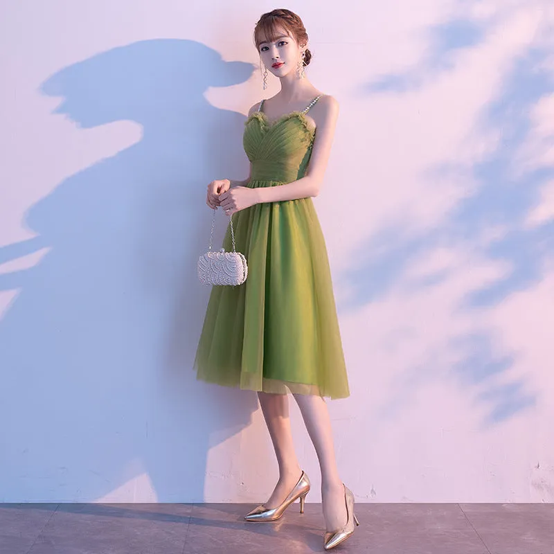 Light Green Tulle Sweetheart Knee Length Party Dress, Green Homecoming Dress