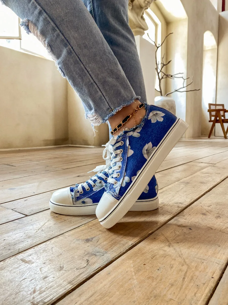 Lily Print Ripped Trim Sneaker - Blue