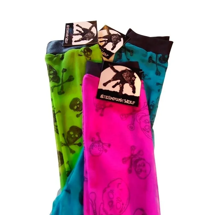 Lime Green Skull Mesh Knee Socks for kids