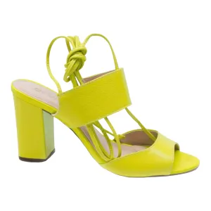 Lime Green Tie Up Leather Block Heel Sandals