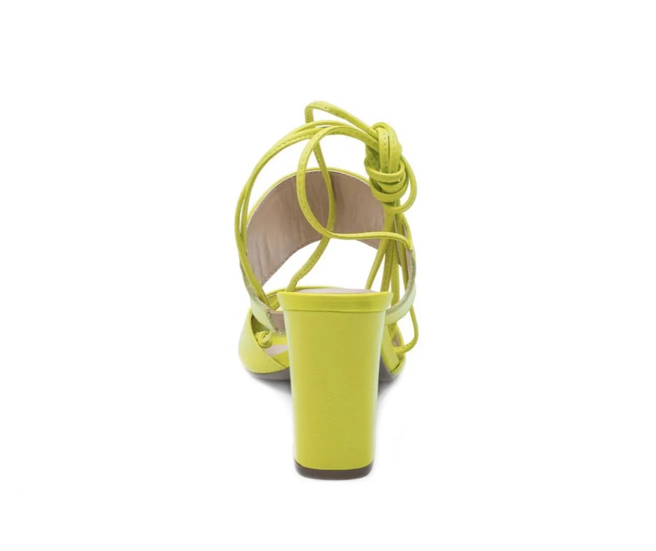 Lime Green Tie Up Leather Block Heel Sandals
