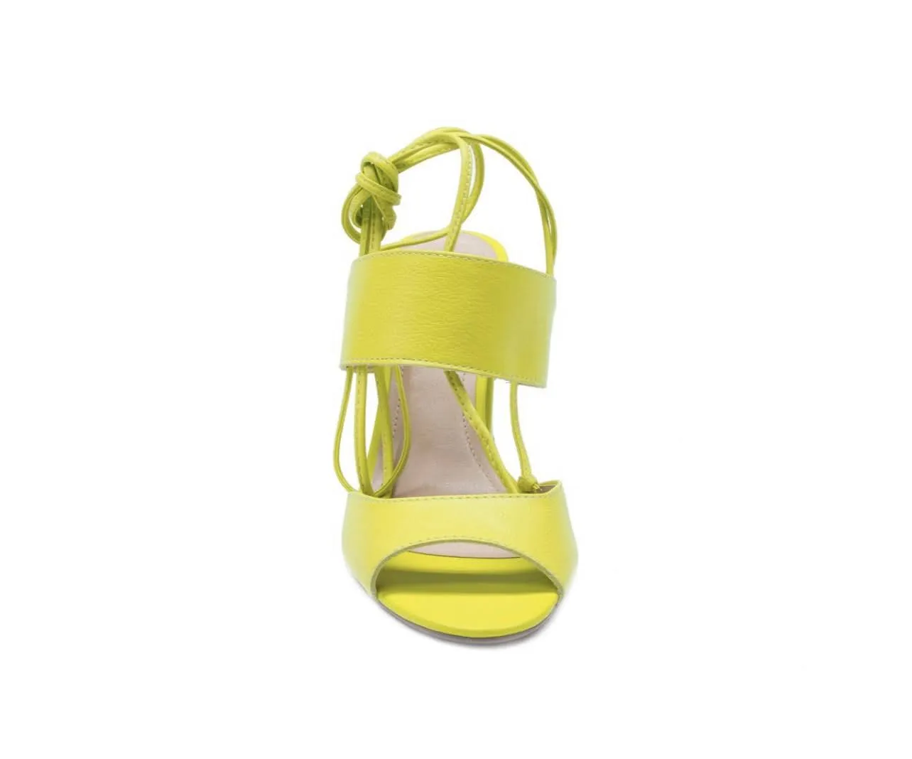 Lime Green Tie Up Leather Block Heel Sandals