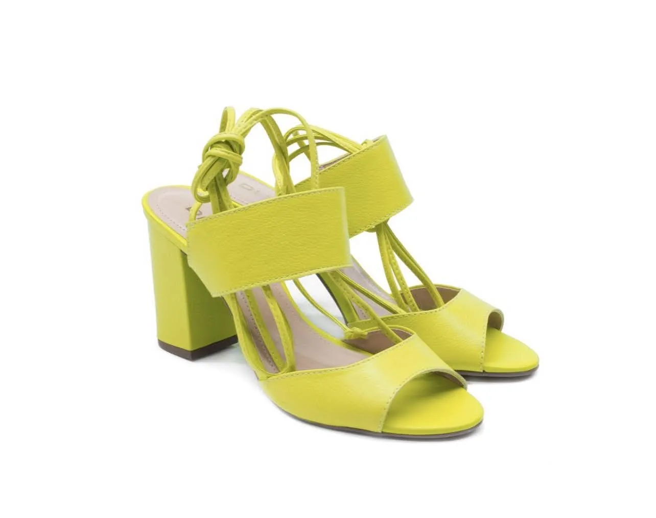 Lime Green Tie Up Leather Block Heel Sandals