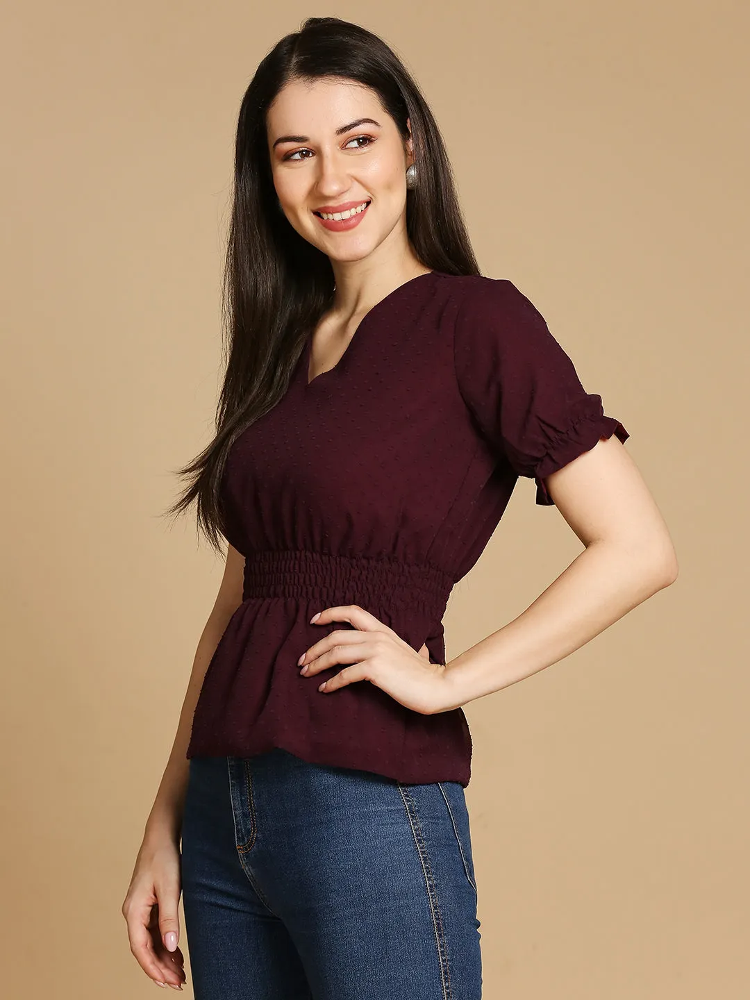 Maroon Cinched Waist Top