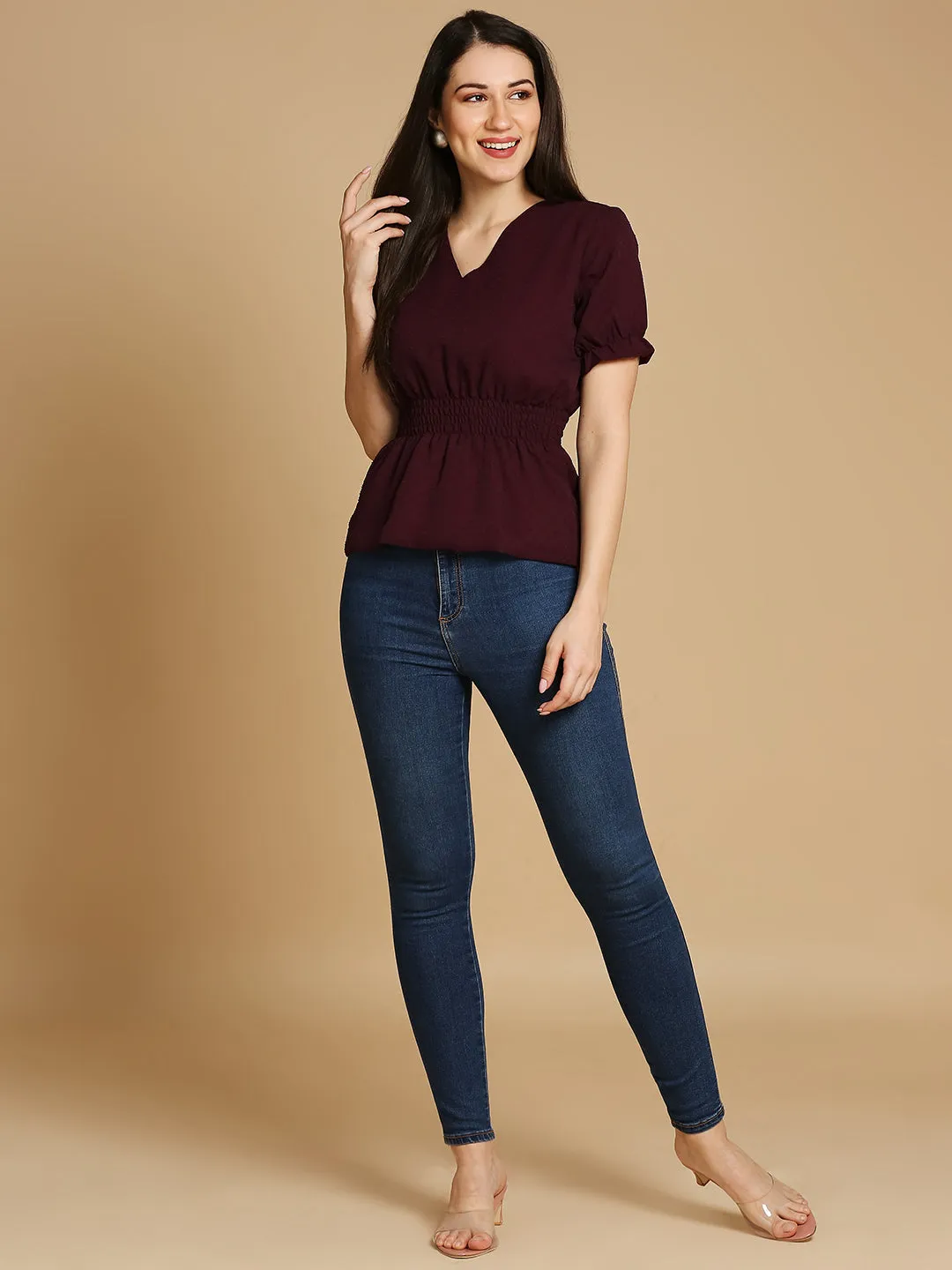 Maroon Cinched Waist Top