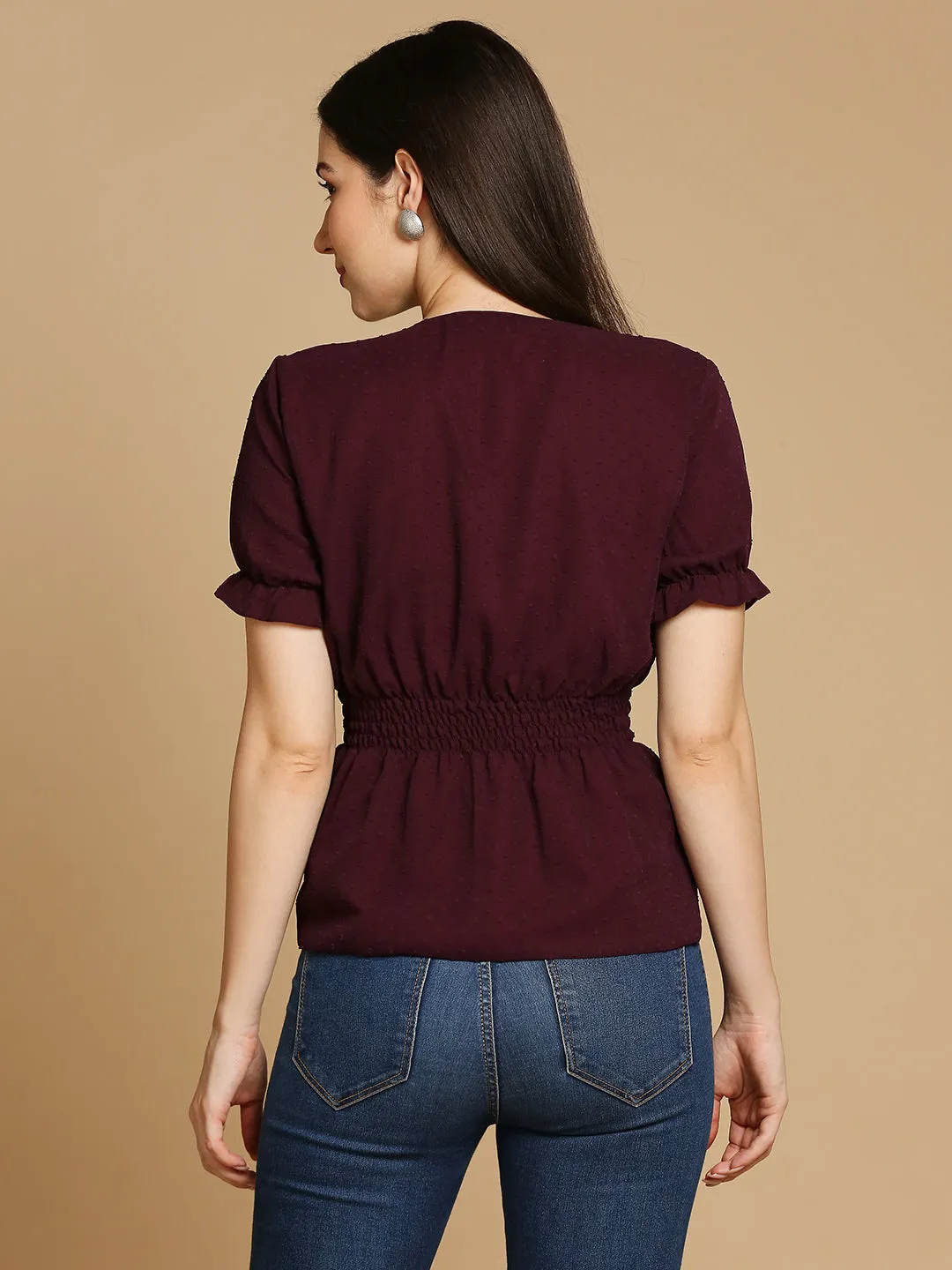 Maroon Cinched Waist Top
