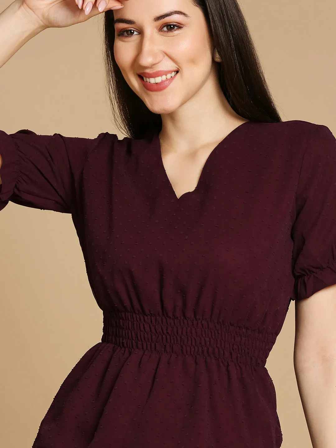 Maroon Cinched Waist Top