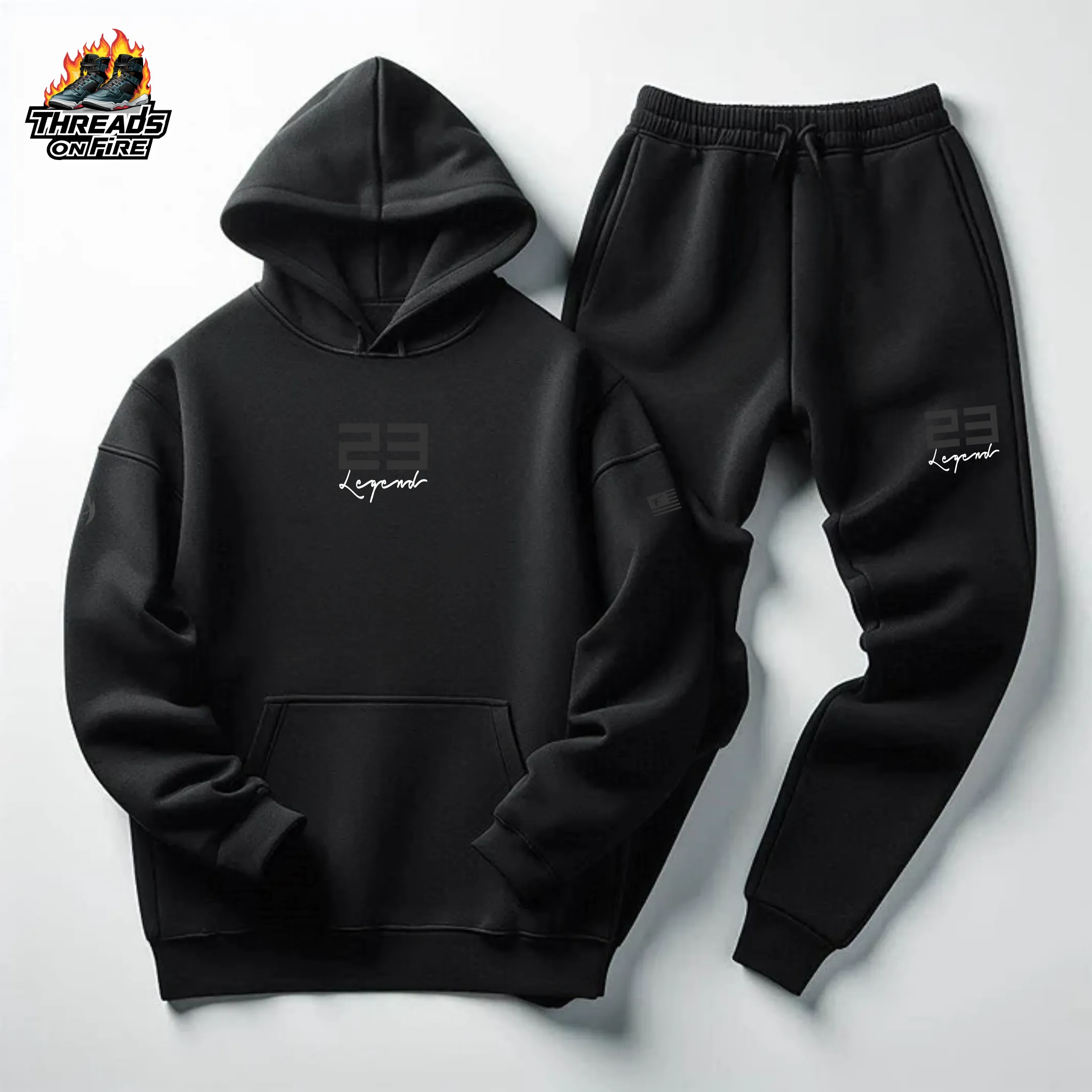Men's 23 Legend Black on Black Sweatsuit To Match Air Jordan 3 Black Cat Hoodie Joggers Set
