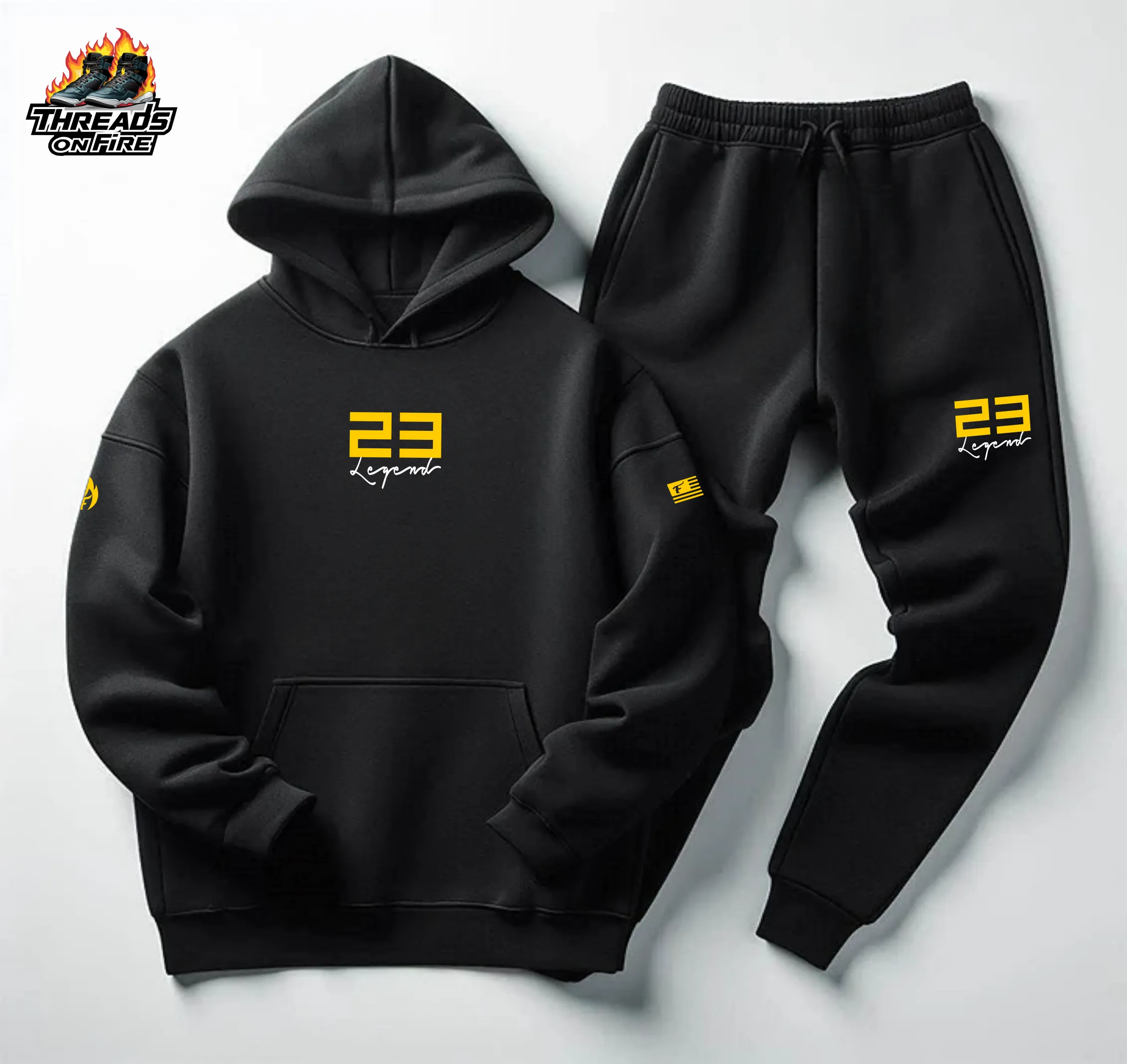 Men's Black & Yellow Sweatsuit To Match Air Jordan 13 Playoffs Black Hoodie Joggers Tracksuit