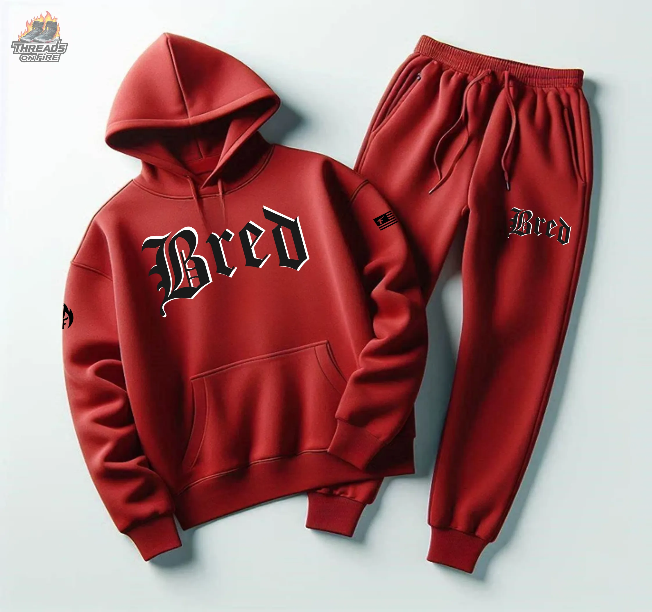 Men's Red Sweatsuit To Match Air Jordan 13 Bred Hoodie Joggers Red Tracksuit