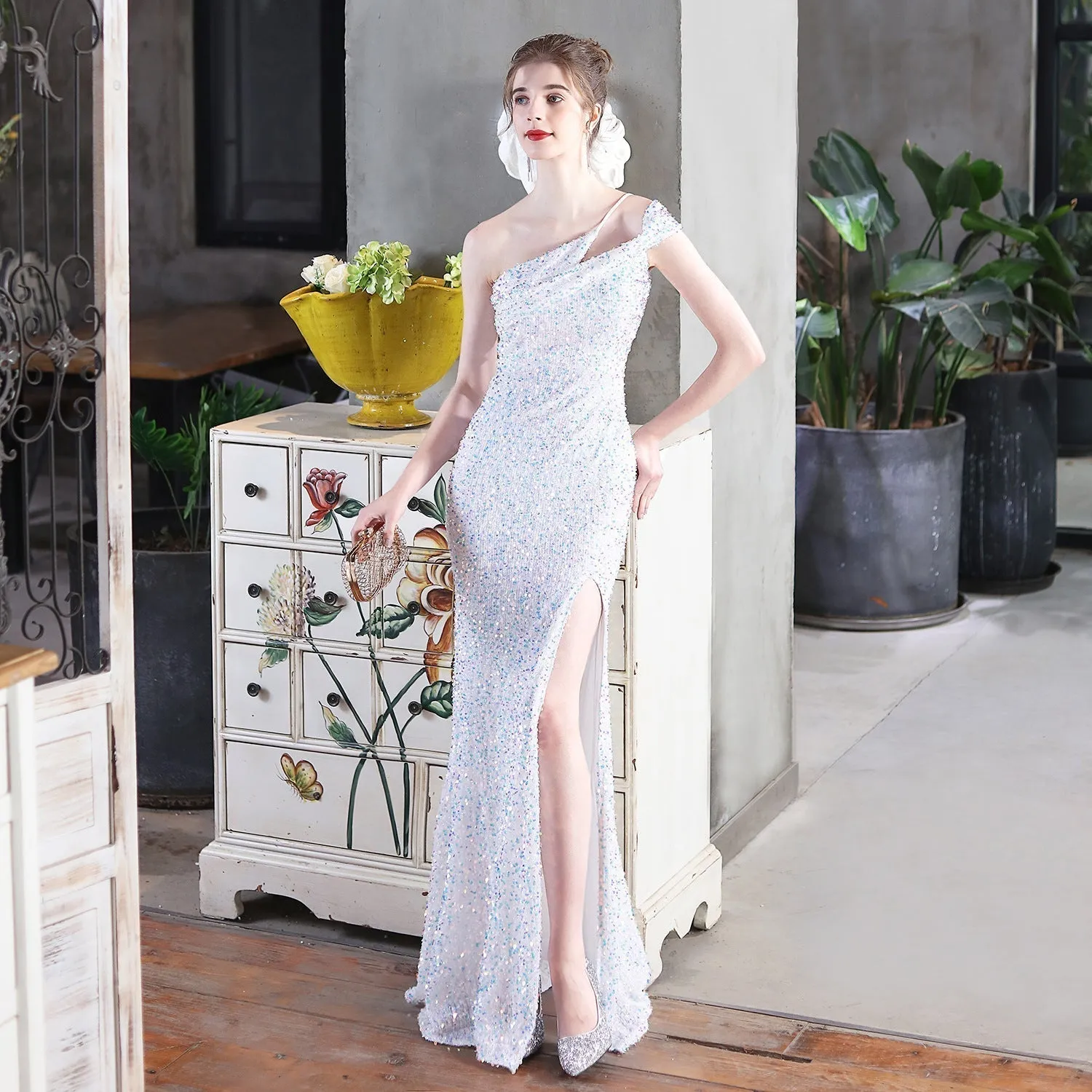 Mile one-shoulder bright Charming sequined formal dress