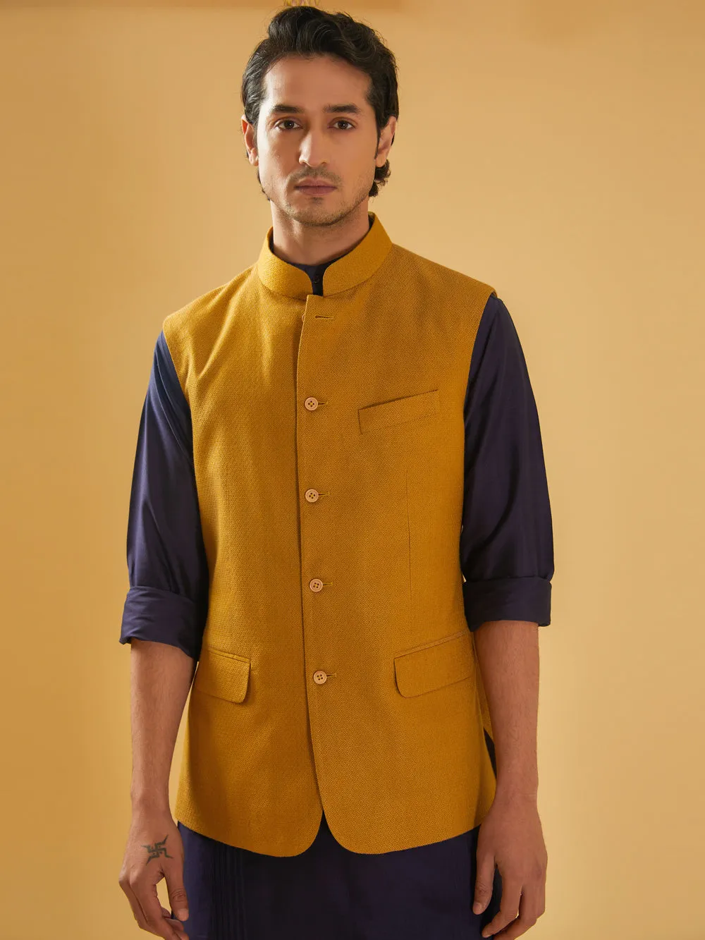 Mustard Textured Waistcoat