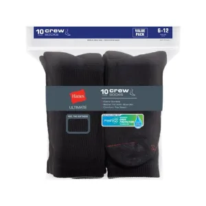 New Hanes Ultimate® Men's Cushion Crew Socks 10-Pack, Black, shoe size 6-12