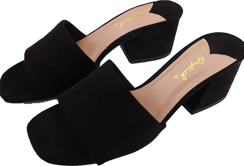Open Toe Chunky Block Heel Wide Band Sandal -Black