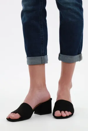 Open Toe Chunky Block Heel Wide Band Sandal -Black