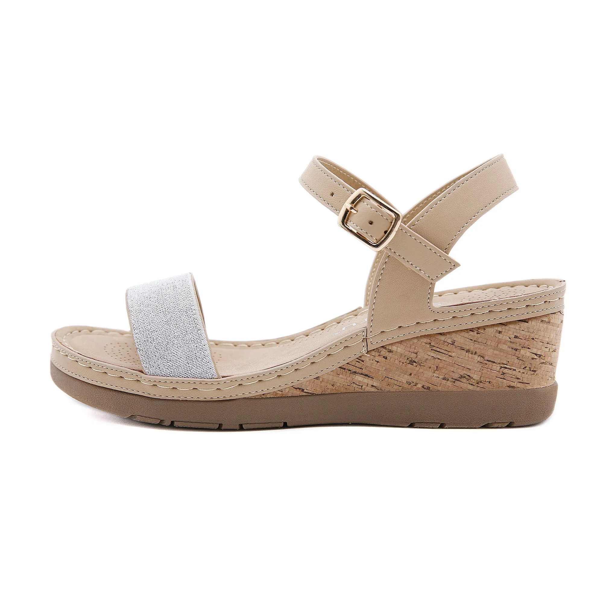 Open Toe Wedge Slingback - Khaki
