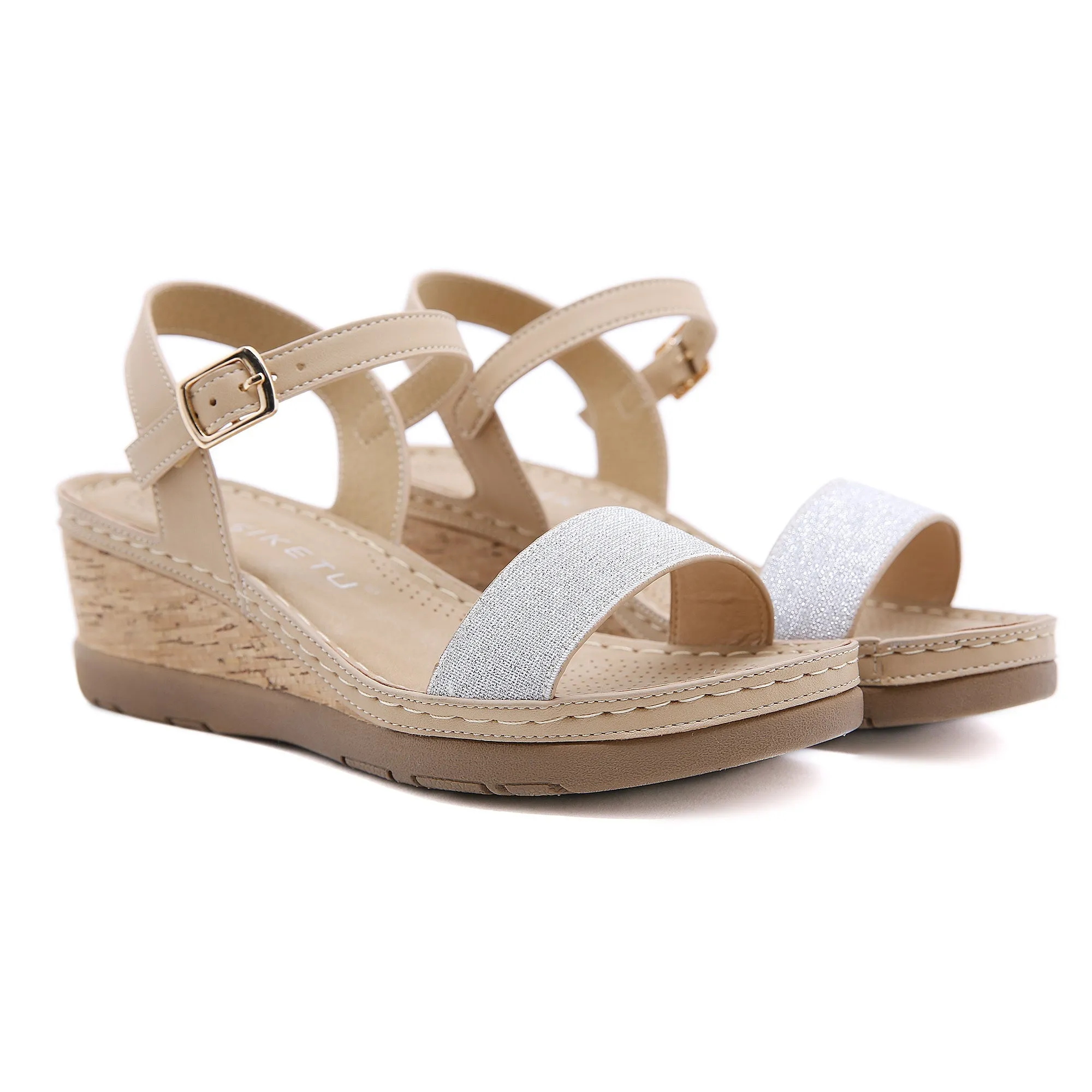 Open Toe Wedge Slingback - Khaki