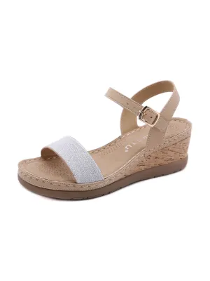 Open Toe Wedge Slingback - Khaki