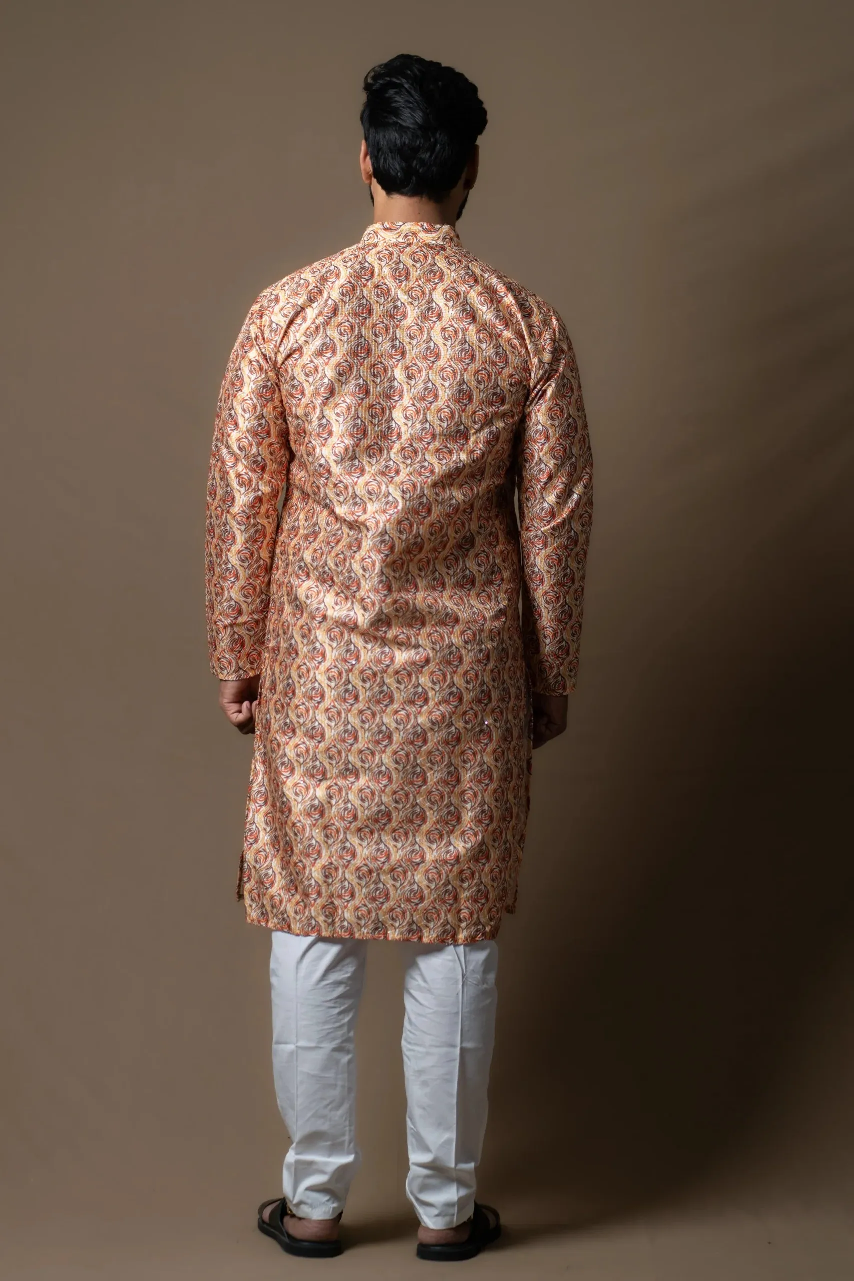 Orange Cream Kurta Set with Subtle patterns