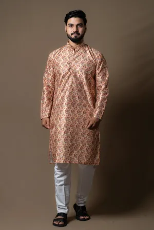 Orange Cream Kurta Set with Subtle patterns