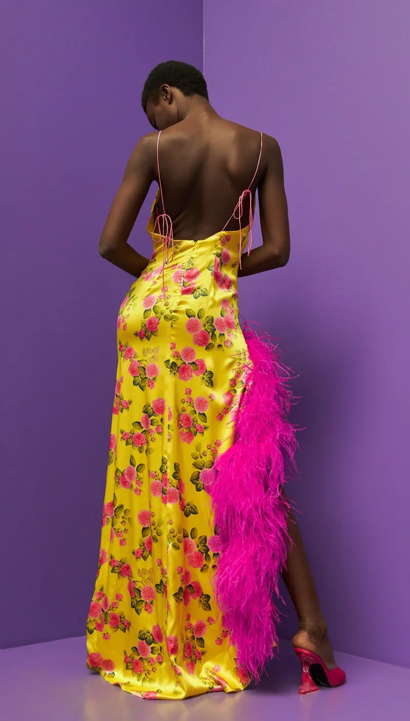 Paradise Bird Dress in yellow/rose
