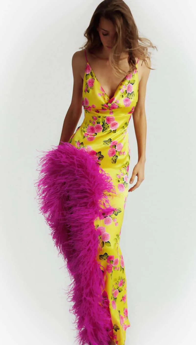 Paradise Bird Dress in yellow/rose