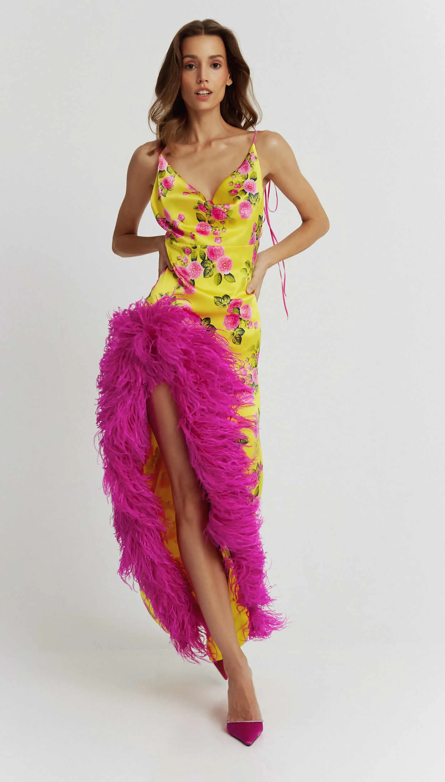 Paradise Bird Dress in yellow/rose
