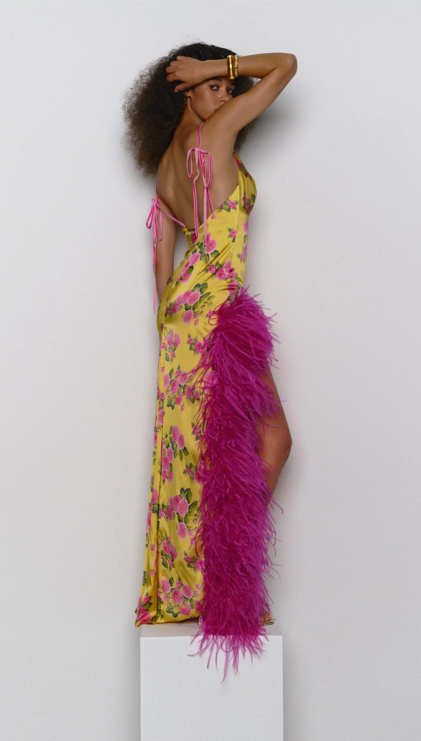 Paradise Bird Dress in yellow/rose