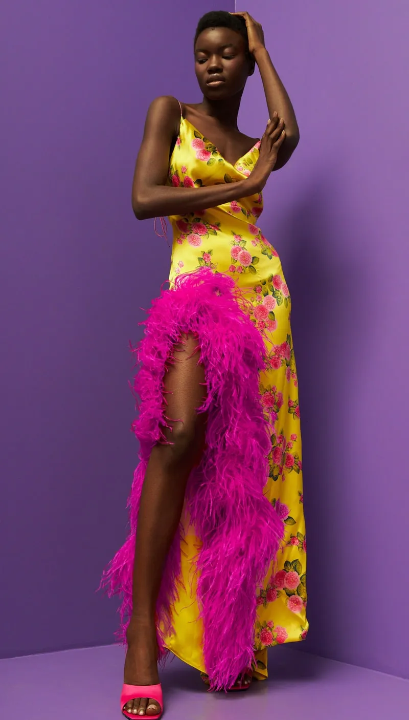 Paradise Bird Dress in yellow/rose