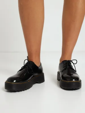 Plain Oxford Lace-Up With Stitch Detail - Black