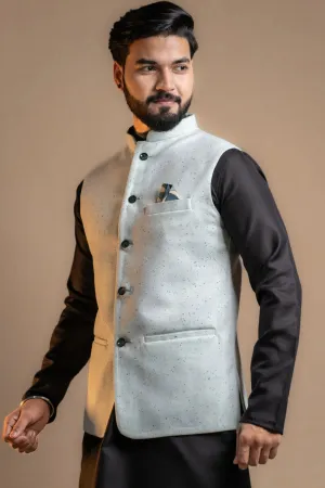Plain White Nehru Jacket with Dotted Prints