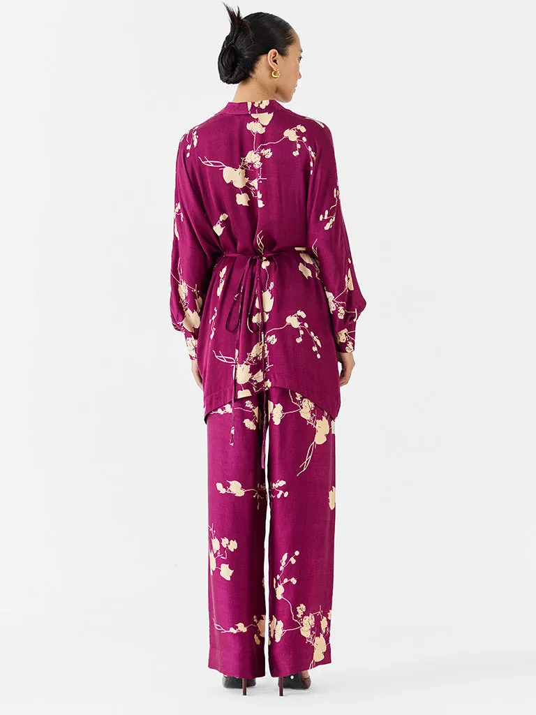 Plum Kimono Top & Pants Co-ord Set