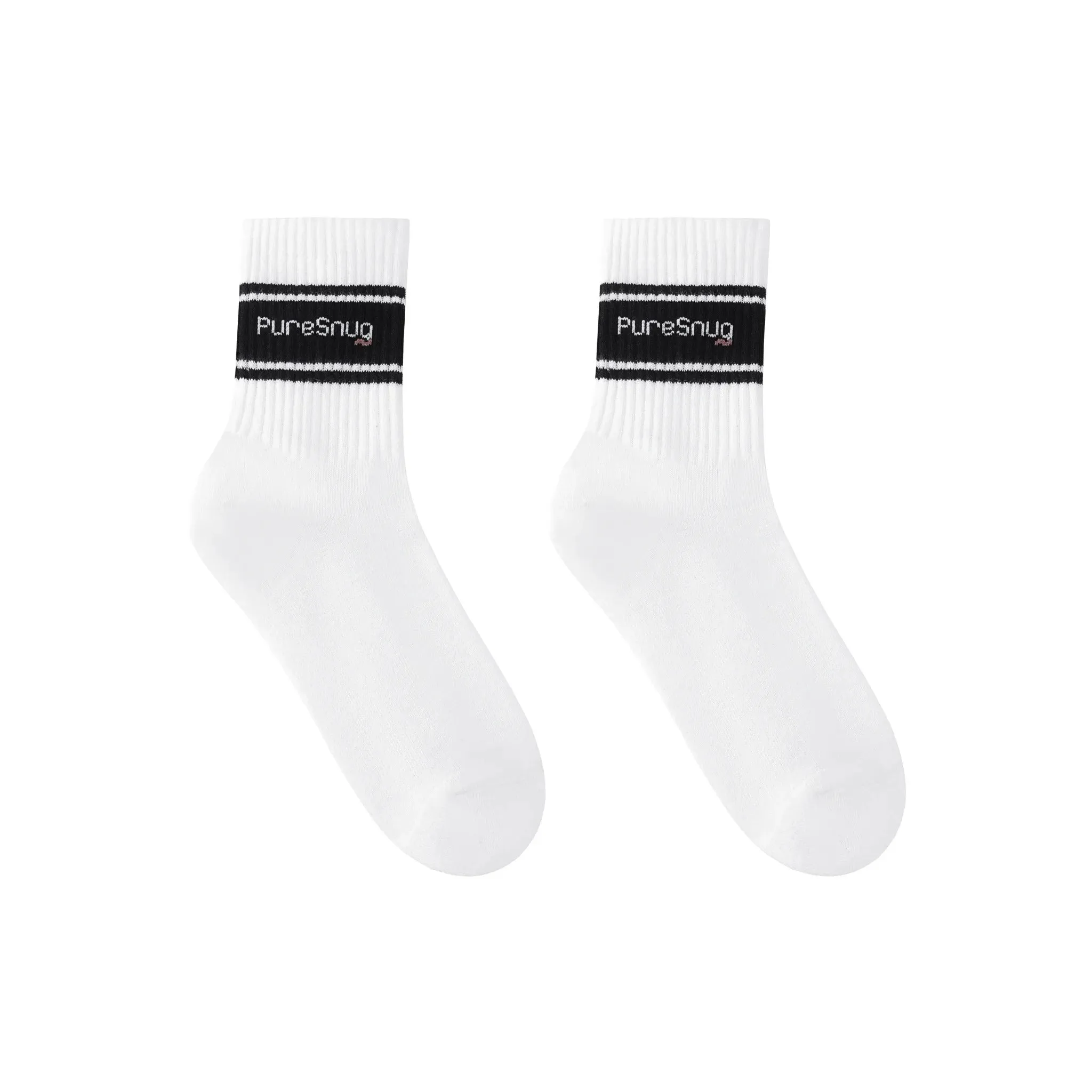 PureSnug Classic Crew Socks (White w/ Black)