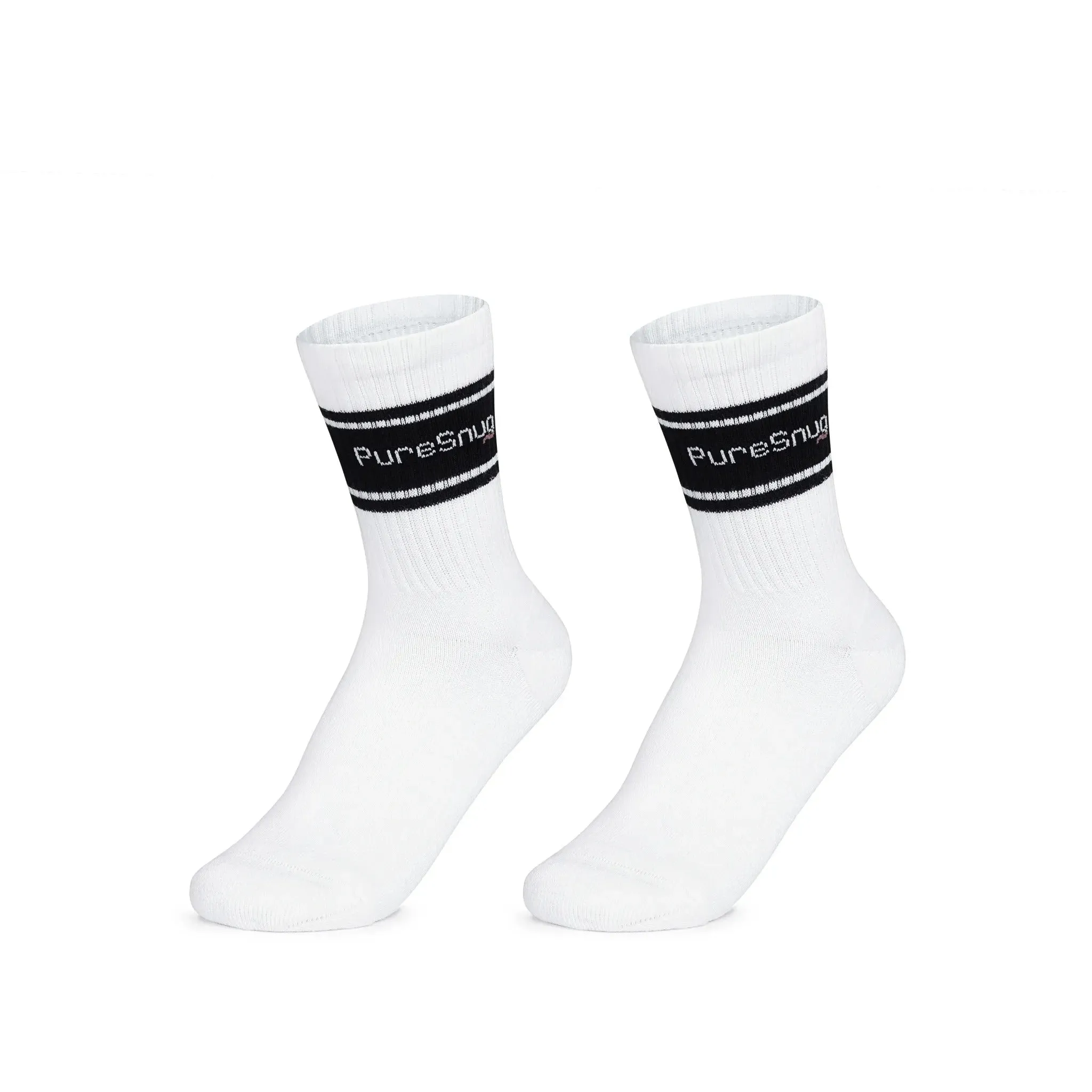 PureSnug Classic Crew Socks (White w/ Black)