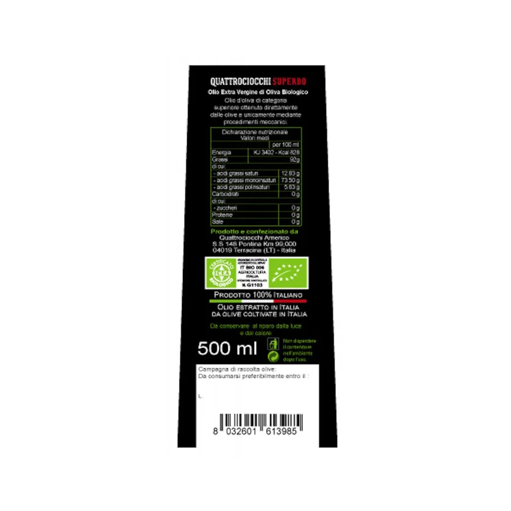 Quattrociocchi Superbo Bio Extra Virgin Olive Oil (500ml) - 100% Moraiolo