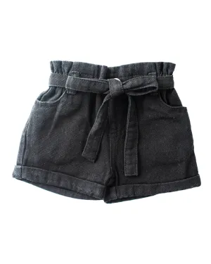 Quinn Tie-Waist Denim Shorts - Black
