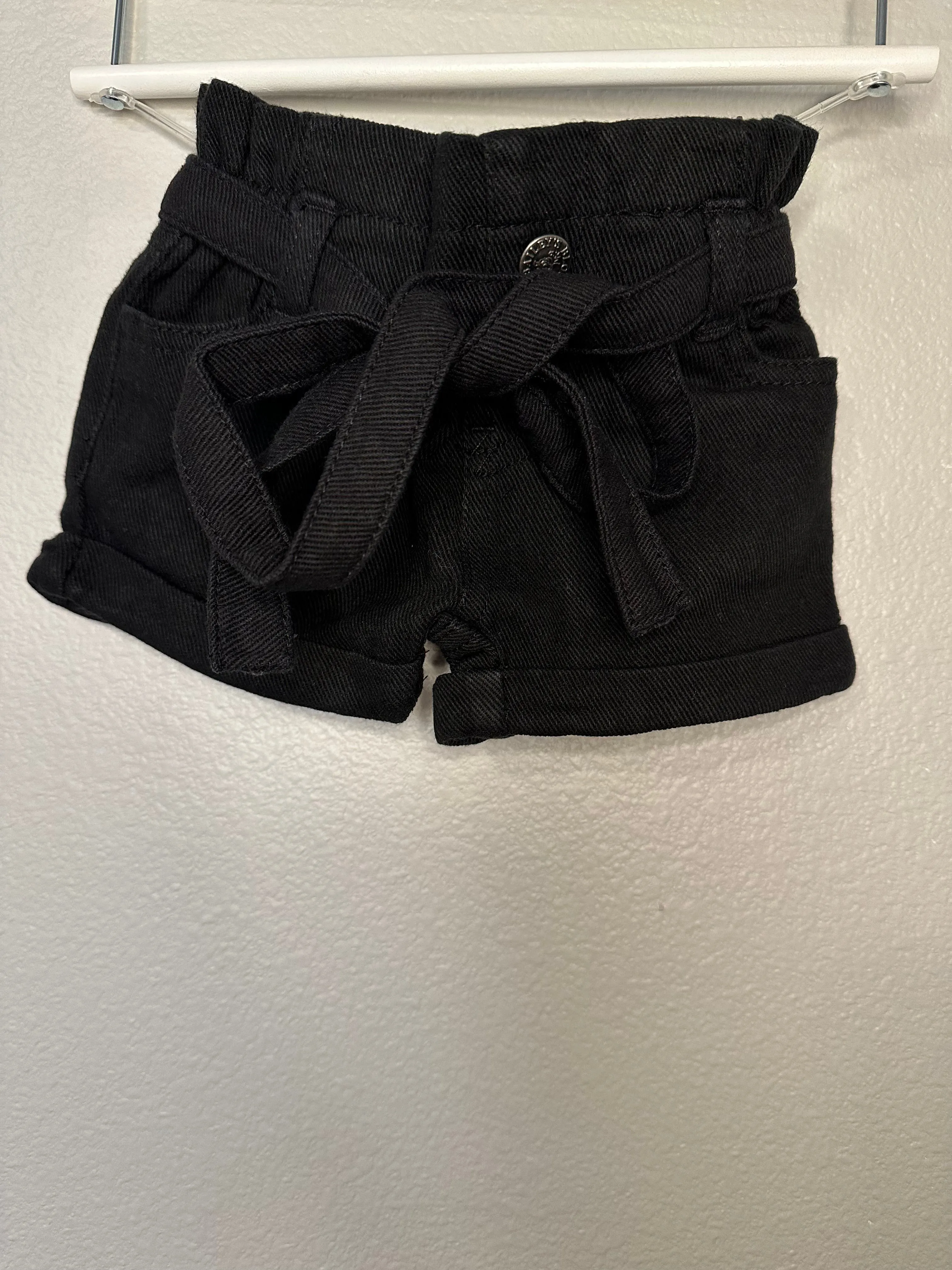 Quinn Tie-Waist Denim Shorts - Black