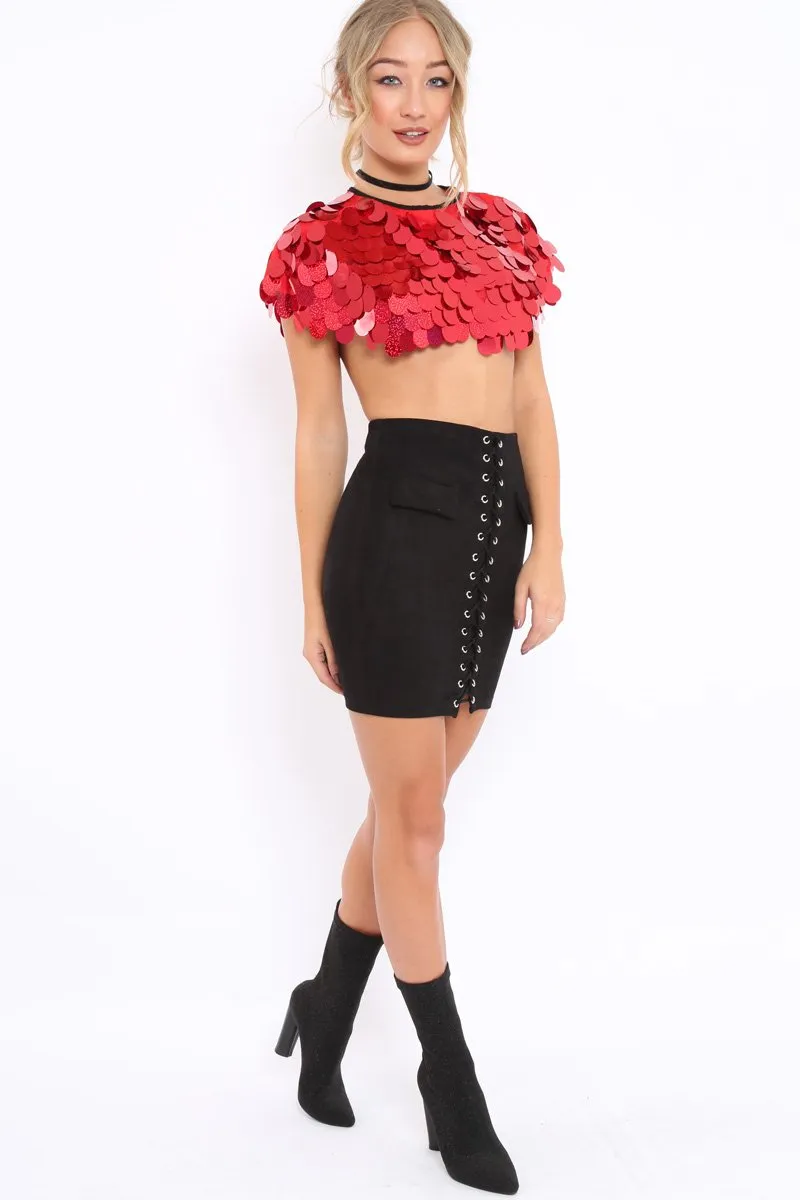 Red Big Disc Sequin Cape - Lizzie