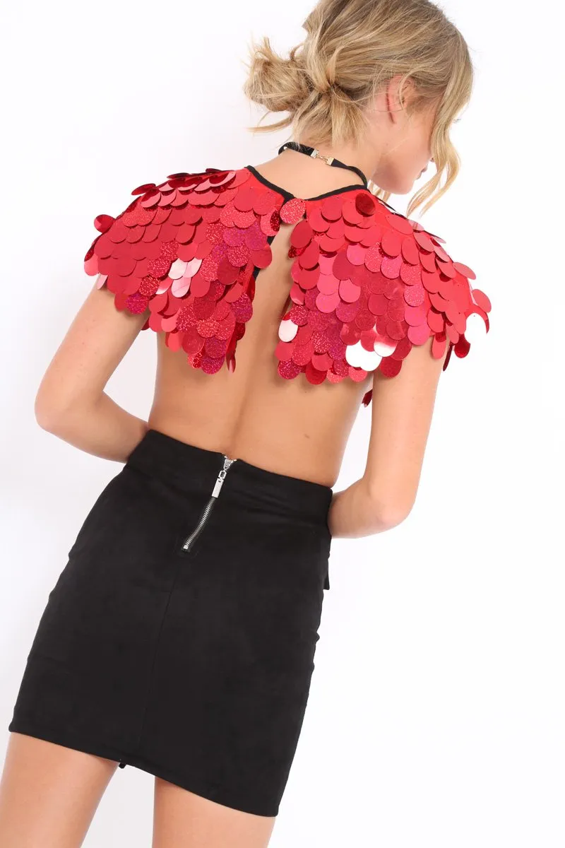 Red Big Disc Sequin Cape - Lizzie
