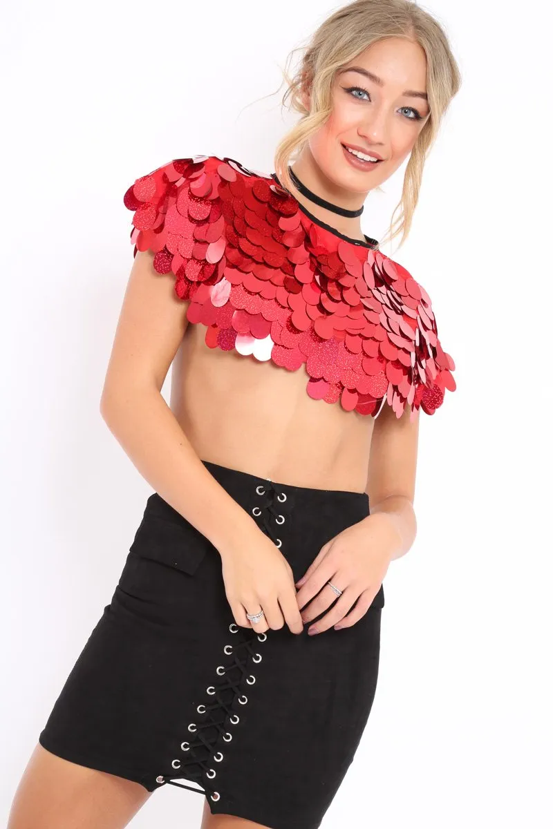 Red Big Disc Sequin Cape - Lizzie