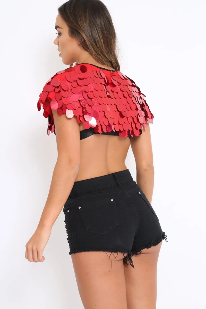 Red Big Disc Sequin Cape - Lizzie