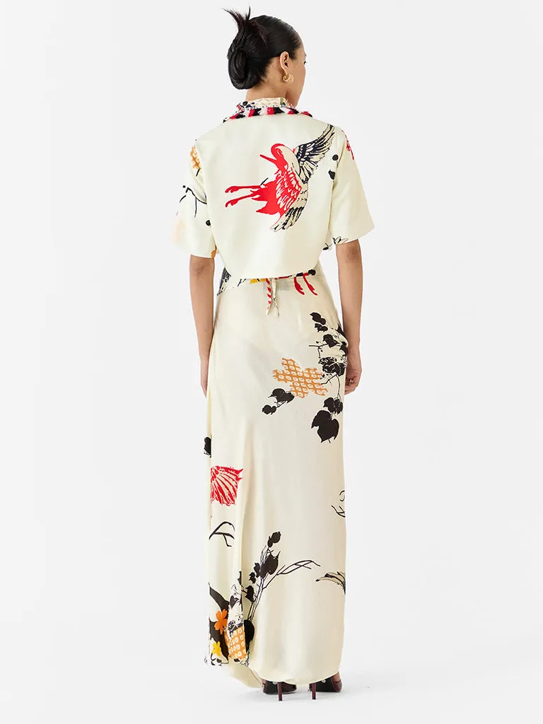 Red Crane Blazer & Draped Skirt Co-ord