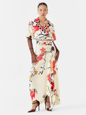 Red Crane Blazer & Draped Skirt Co-ord