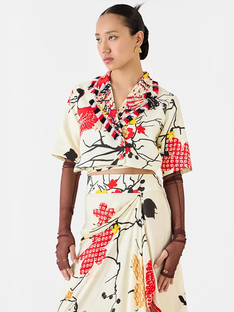 Red Crane Blazer & Draped Skirt Co-ord