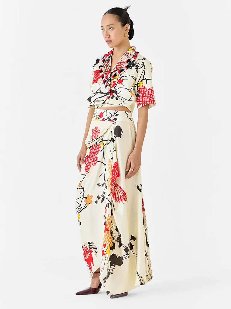 Red Crane Blazer & Draped Skirt Co-ord